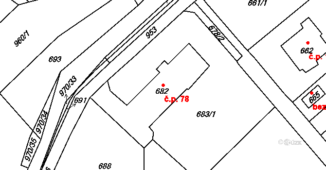 Loučka 78, Nový Jičín na parcele st. 682 v KÚ Loučka u Nového Jičína, Katastrální mapa