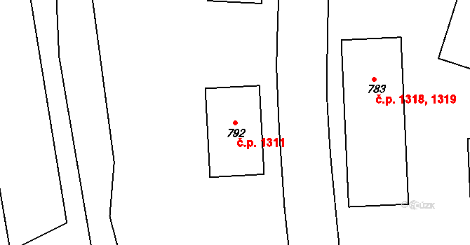 Příbor 1311 na parcele st. 792 v KÚ Příbor, Katastrální mapa