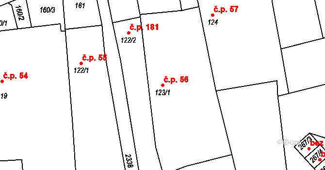 Košetice 56 na parcele st. 123/1 v KÚ Košetice, Katastrální mapa