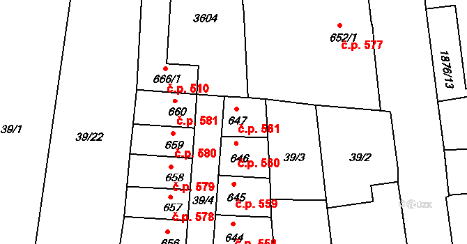 Humpolec 561 na parcele st. 647 v KÚ Humpolec, Katastrální mapa