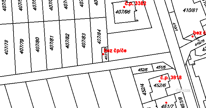Znojmo 94188530 na parcele st. 407/140 v KÚ Znojmo-Louka, Katastrální mapa