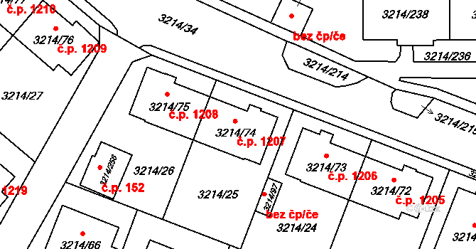 Chotěboř 1207 na parcele st. 3214/74 v KÚ Chotěboř, Katastrální mapa