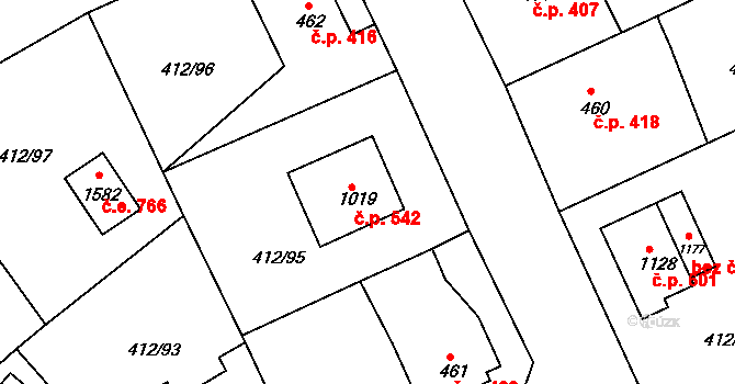 Šťáhlavy 542 na parcele st. 1019 v KÚ Šťáhlavy, Katastrální mapa