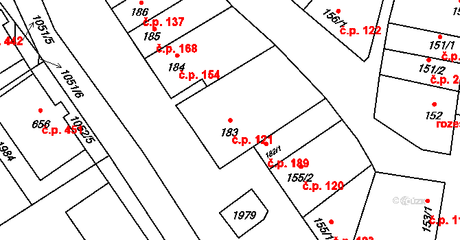 Šakvice 121 na parcele st. 183 v KÚ Šakvice, Katastrální mapa