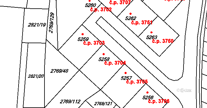 Kroměříž 3704 na parcele st. 5258 v KÚ Kroměříž, Katastrální mapa
