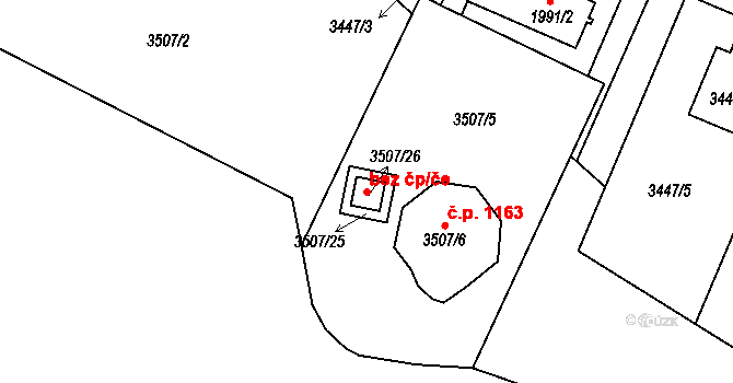 Ratíškovice 103383531 na parcele st. 3507/26 v KÚ Ratíškovice, Katastrální mapa