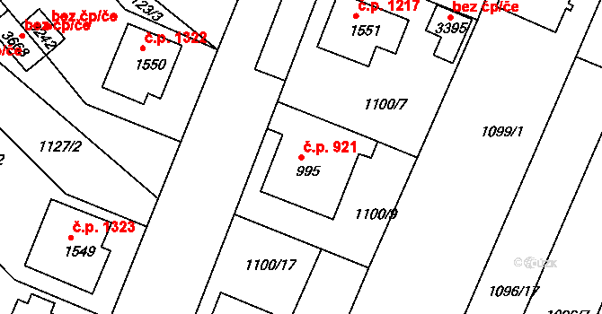 Bystřice pod Hostýnem 921 na parcele st. 995 v KÚ Bystřice pod Hostýnem, Katastrální mapa