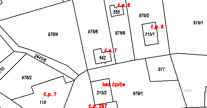 Růžová 7 na parcele st. 642 v KÚ Růžová, Katastrální mapa