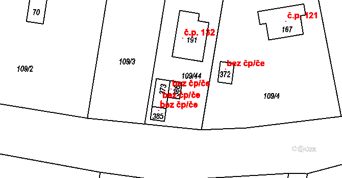 Chotoviny 105848531 na parcele st. 386 v KÚ Červené Záhoří, Katastrální mapa