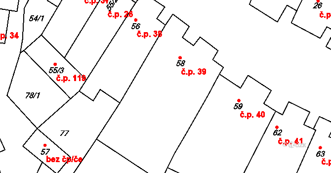 Bohutice 39 na parcele st. 58 v KÚ Bohutice, Katastrální mapa