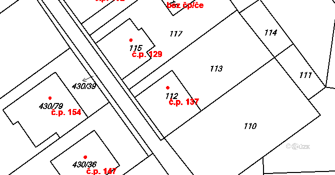 Dobřínsko 137 na parcele st. 112 v KÚ Dobřínsko, Katastrální mapa