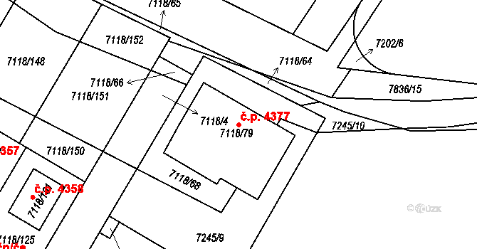 Mělník 4377 na parcele st. 7118/79 v KÚ Mělník, Katastrální mapa