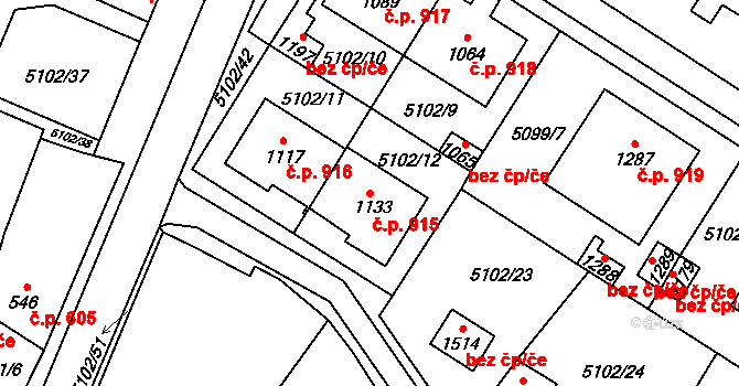 Hrušovany nad Jevišovkou 915 na parcele st. 1133 v KÚ Hrušovany nad Jevišovkou, Katastrální mapa