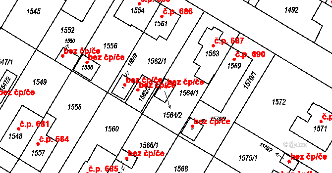 České Budějovice 107781531 na parcele st. 1564/2 v KÚ České Budějovice 7, Katastrální mapa