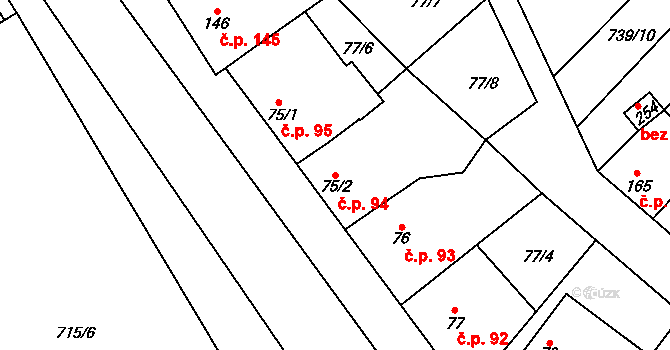Olbramkostel 94 na parcele st. 75/2 v KÚ Olbramkostel, Katastrální mapa