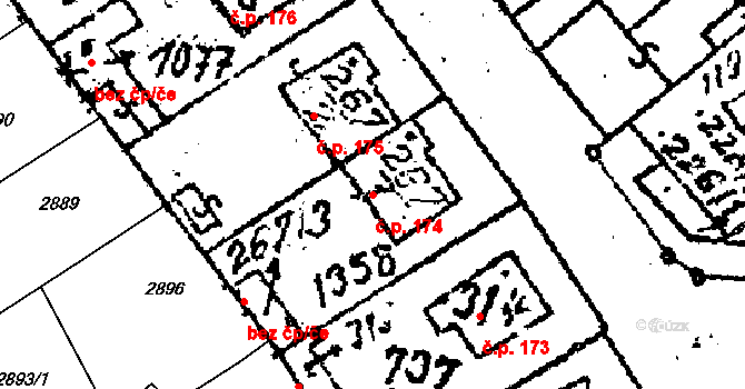 Prosiměřice 174 na parcele st. 267/1 v KÚ Prosiměřice, Katastrální mapa
