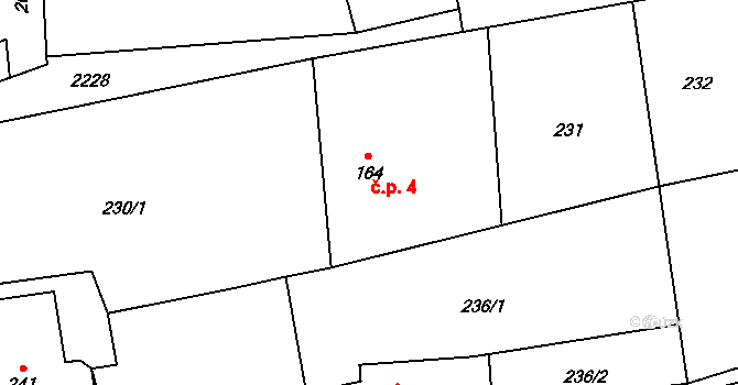 Milenov 4 na parcele st. 164 v KÚ Milenov, Katastrální mapa