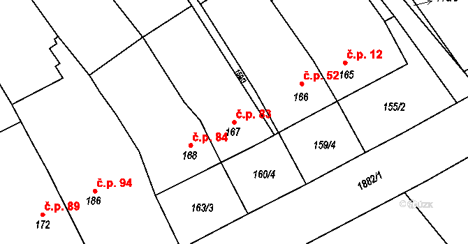 Sušice 83 na parcele st. 167 v KÚ Sušice u Přerova, Katastrální mapa