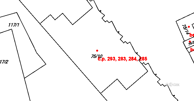 Přerov I-Město 283,284,285,293, Přerov na parcele st. 75/10 v KÚ Přerov, Katastrální mapa