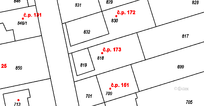 Přerov VII-Čekyně 173, Přerov na parcele st. 818 v KÚ Čekyně, Katastrální mapa