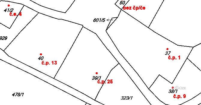 Malejovice 25, Uhlířské Janovice na parcele st. 39/1 v KÚ Mitrov u Uhlířských Janovic, Katastrální mapa