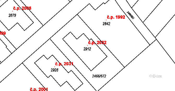 Tišnov 2032 na parcele st. 2912 v KÚ Tišnov, Katastrální mapa