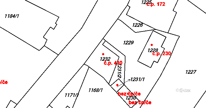 Mšeno nad Nisou 430, Jablonec nad Nisou na parcele st. 1232 v KÚ Mšeno nad Nisou, Katastrální mapa