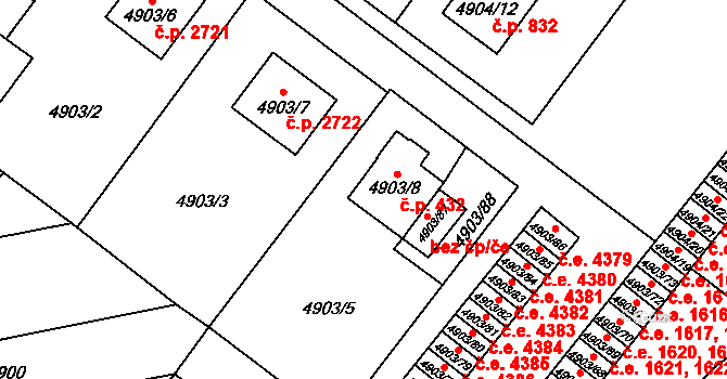 Jihlava 432 na parcele st. 4903/8 v KÚ Jihlava, Katastrální mapa