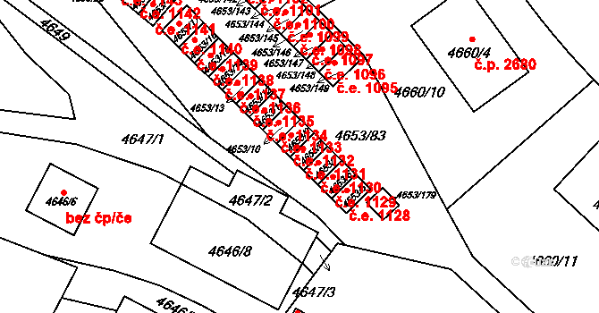 Jihlava 1131 na parcele st. 4653/8 v KÚ Jihlava, Katastrální mapa