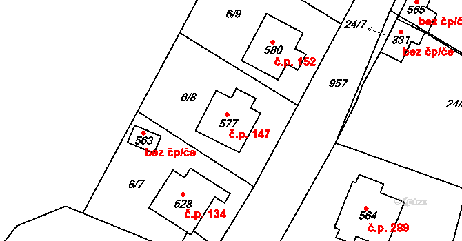 Rožďalovice 147 na parcele st. 577 v KÚ Rožďalovice, Katastrální mapa
