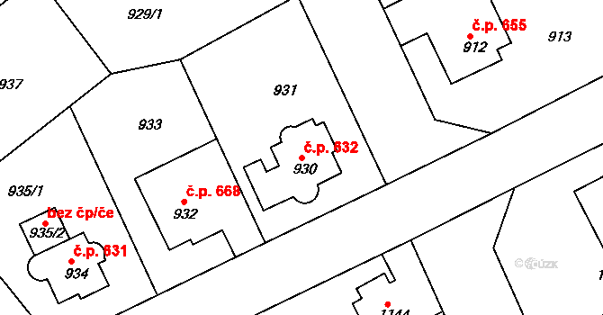 Roztoky 632 na parcele st. 930 v KÚ Roztoky u Prahy, Katastrální mapa