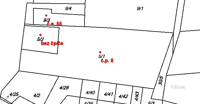 Pernek 8, Horní Planá na parcele st. 5/1 v KÚ Pernek, Katastrální mapa