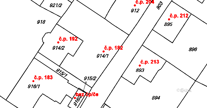 Nový Bor 182 na parcele st. 914/1 v KÚ Nový Bor, Katastrální mapa