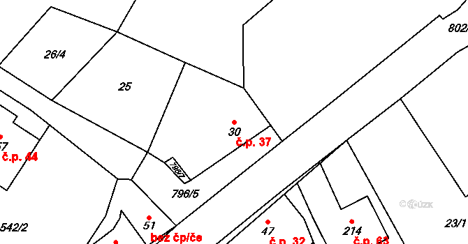 Heroltice 37 na parcele st. 30 v KÚ Heroltice u Tišnova, Katastrální mapa