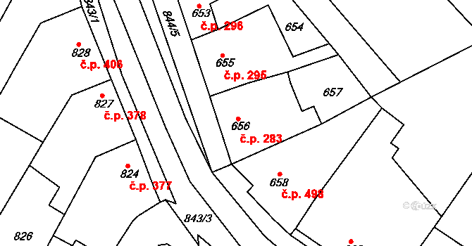 Svatobořice 283, Svatobořice-Mistřín na parcele st. 656 v KÚ Svatobořice, Katastrální mapa