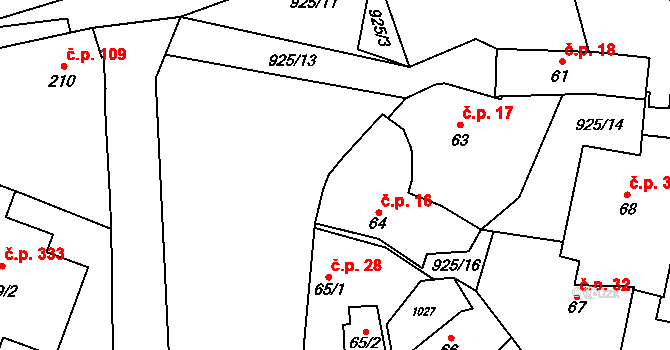 Humny 16, Pchery na parcele st. 64 v KÚ Pchery, Katastrální mapa
