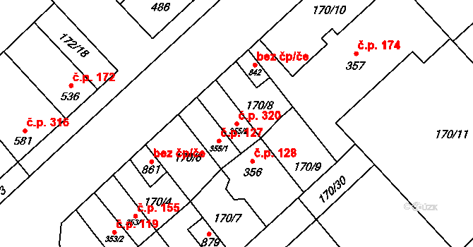 Humny 320, Pchery na parcele st. 355/2 v KÚ Pchery, Katastrální mapa