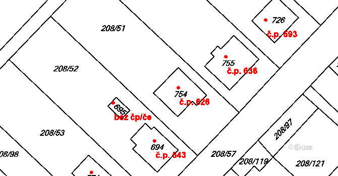 Luka nad Jihlavou 626 na parcele st. 754 v KÚ Luka nad Jihlavou, Katastrální mapa
