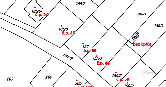 Opatovice 50, Vyškov na parcele st. 187 v KÚ Opatovice u Vyškova, Katastrální mapa