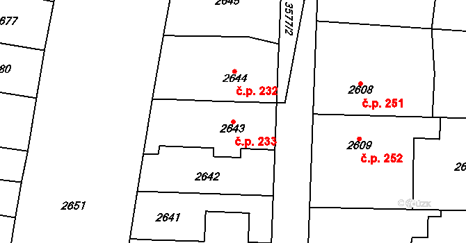 Nosálovice 233, Vyškov na parcele st. 2643 v KÚ Vyškov, Katastrální mapa