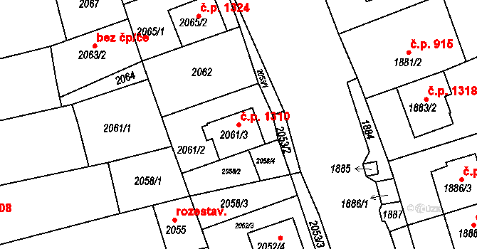 Slavíkovice 1310, Rousínov na parcele st. 2061/3 v KÚ Rousínov u Vyškova, Katastrální mapa