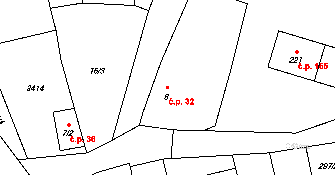 Bohušov 32 na parcele st. 8 v KÚ Bohušov, Katastrální mapa