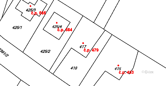 Fryčovice 479 na parcele st. 417 v KÚ Fryčovice, Katastrální mapa