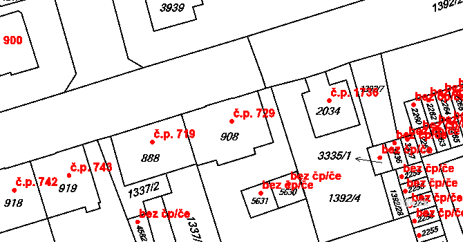 Šumperk 729 na parcele st. 908 v KÚ Šumperk, Katastrální mapa