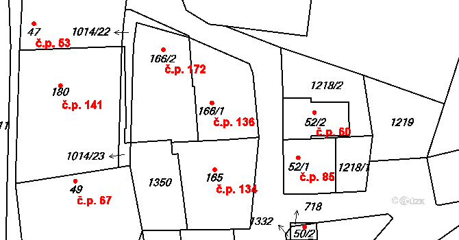 Cerhenice 136 na parcele st. 166/1 v KÚ Cerhenice, Katastrální mapa