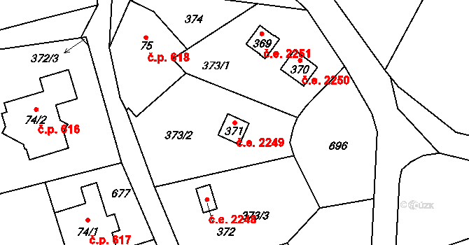 Struhařov 2249, Kamenice na parcele st. 371 v KÚ Štiřín, Katastrální mapa