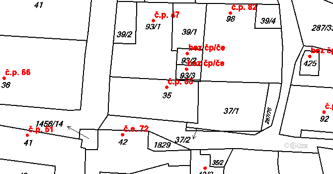 Tetín 53 na parcele st. 35 v KÚ Tetín u Berouna, Katastrální mapa