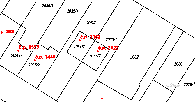 Boskovice 2122 na parcele st. 2033/2 v KÚ Boskovice, Katastrální mapa