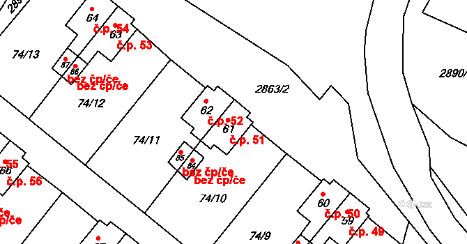Kurojedy 51, Bor na parcele st. 61 v KÚ Kurojedy, Katastrální mapa