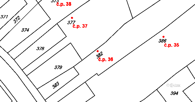 Žerotín 36 na parcele st. 382 v KÚ Žerotín, Katastrální mapa